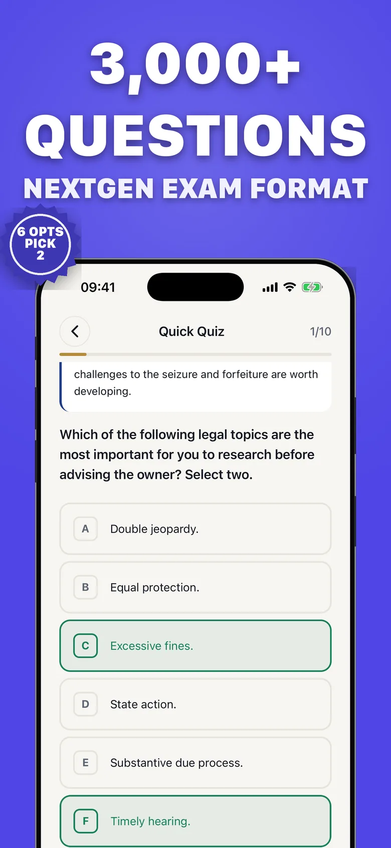 Quick quiz showing a NextGen select-two question with six answer options